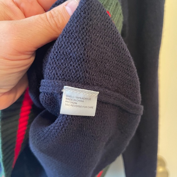 Evereve NWT sweater navy with red green band appliquéd embroidered flowers XL - Picture 4 of 4